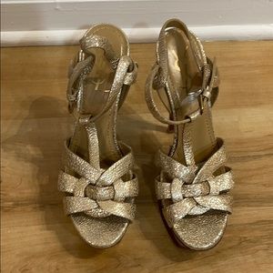 100% Authentic YSL Tribute platform gold heels w/ wooden bottom
